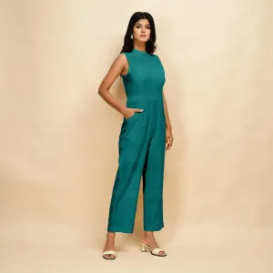 Pine Green 100% Linen Sleeveless Jumpsuit
