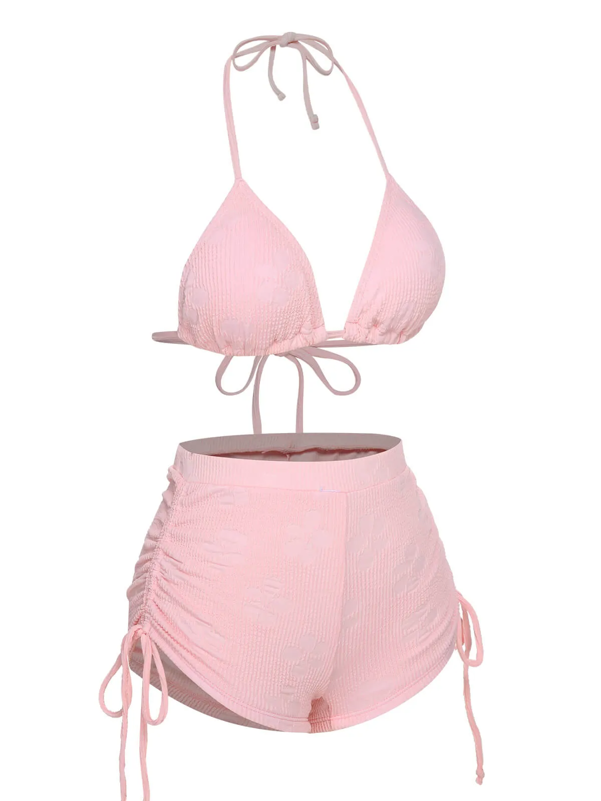 Pink 1960s Floral Lace-Up Halter Swimsuit