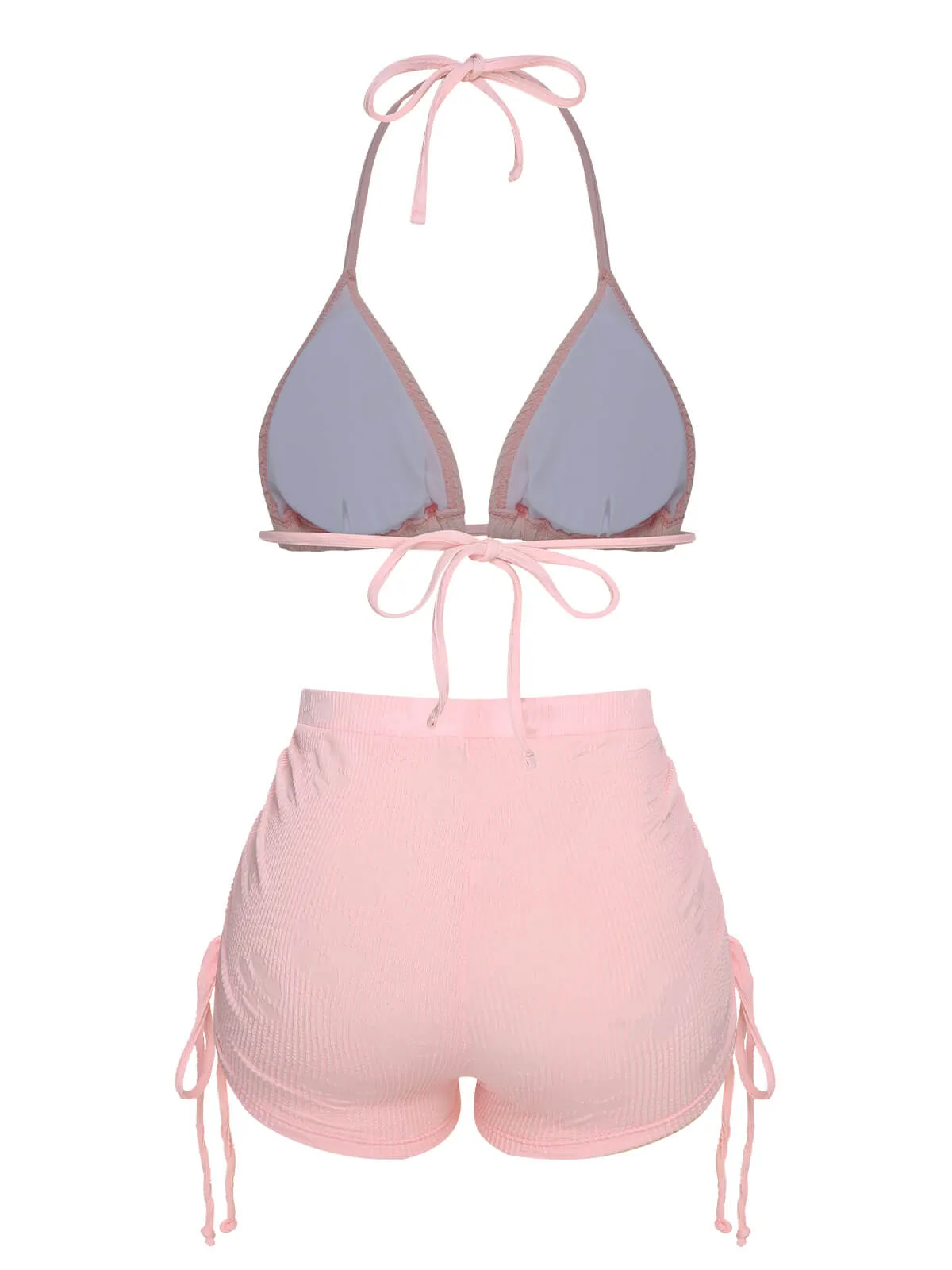 Pink 1960s Floral Lace-Up Halter Swimsuit