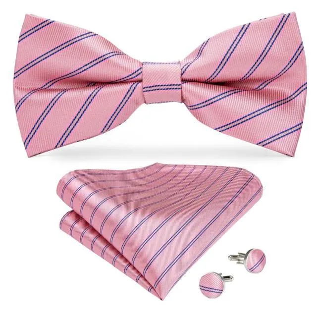 Pink & Navy Blue Thin Stripes Matching Bowtie Set (3pc)