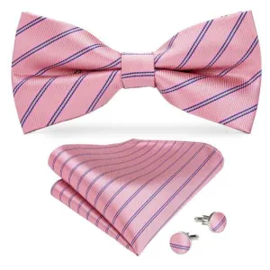 Pink & Navy Blue Thin Stripes Matching Bowtie Set (3pc)