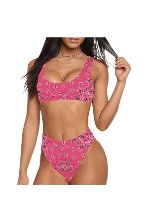 pink bandana Sport Top & High-Waisted Bikini Swimsuit