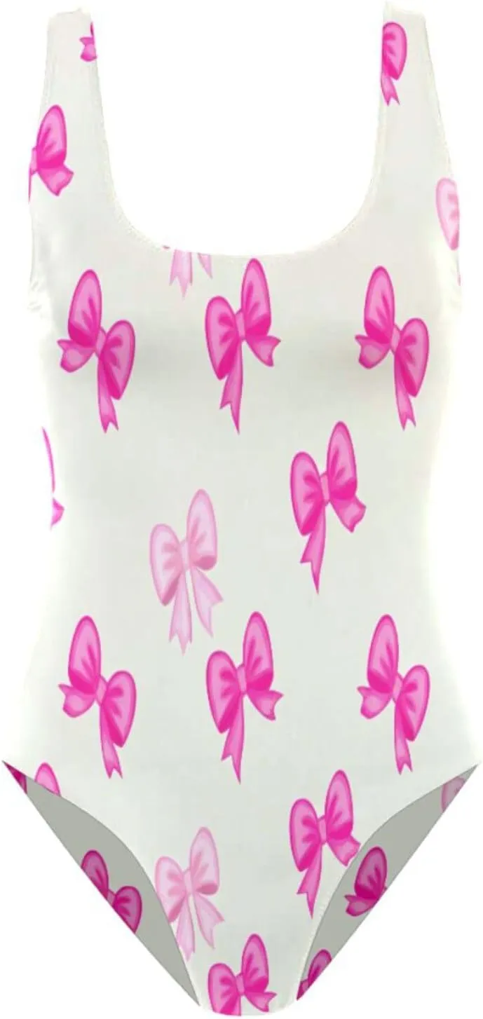 Pink Bows Pastel Women's One-Piece Swimsuit, Women Tummy Control Swimwear, One-Piece Swimsuit with Padding