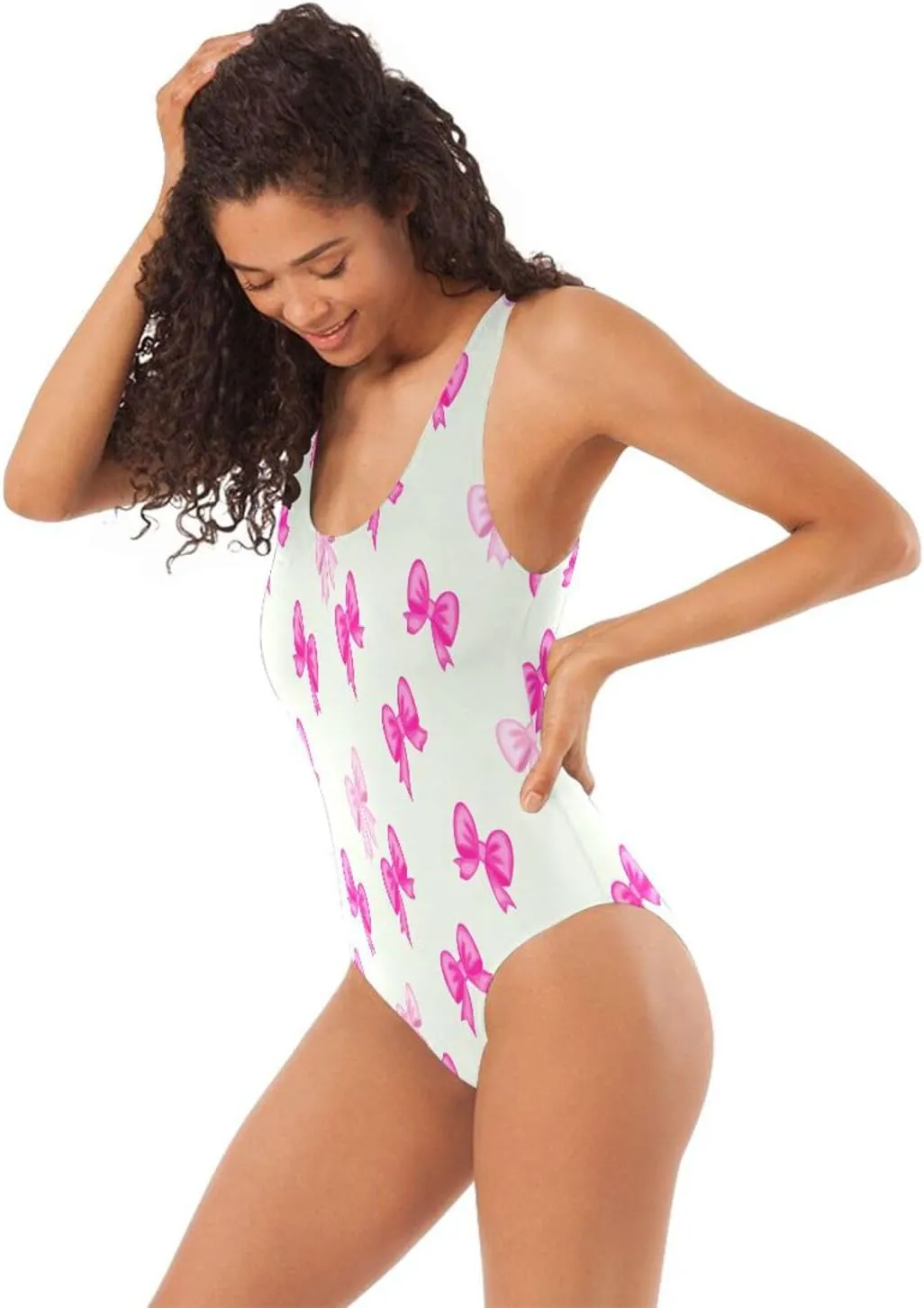 Pink Bows Pastel Women's One-Piece Swimsuit, Women Tummy Control Swimwear, One-Piece Swimsuit with Padding