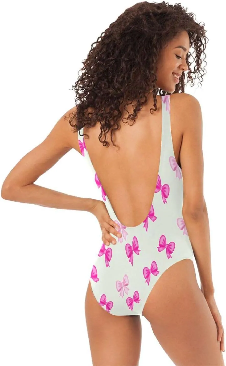 Pink Bows Pastel Women's One-Piece Swimsuit, Women Tummy Control Swimwear, One-Piece Swimsuit with Padding