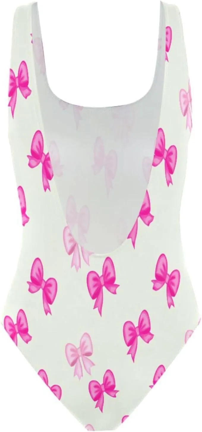 Pink Bows Pastel Women's One-Piece Swimsuit, Women Tummy Control Swimwear, One-Piece Swimsuit with Padding
