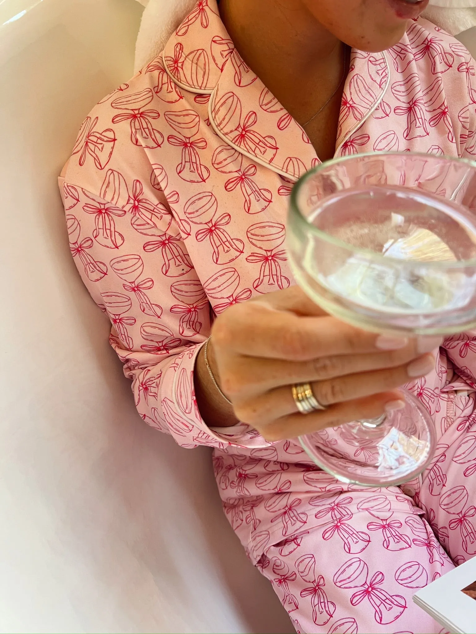 Pink Champagne Bow Pajama Set