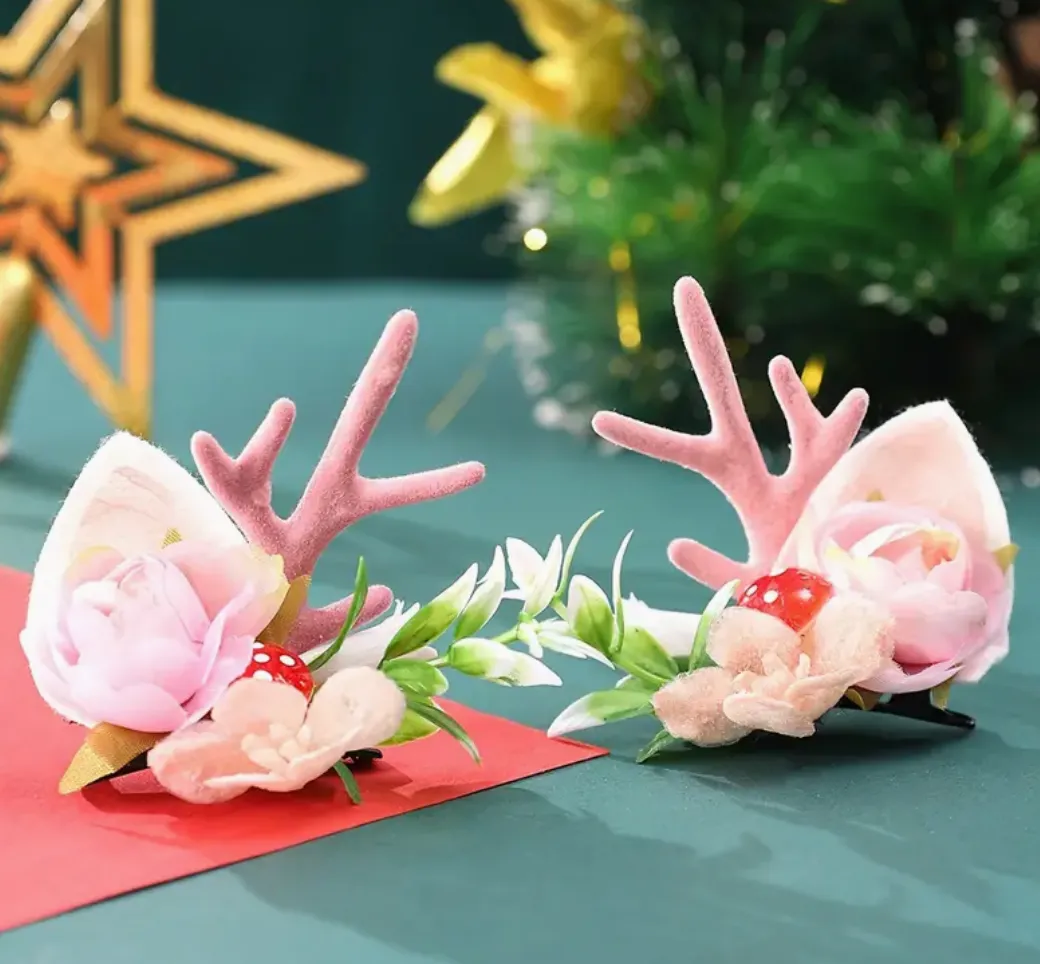 Pink Christmas Plush Reindeer Ears