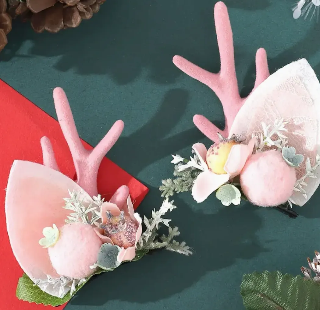 Pink Christmas Plush Reindeer Ears