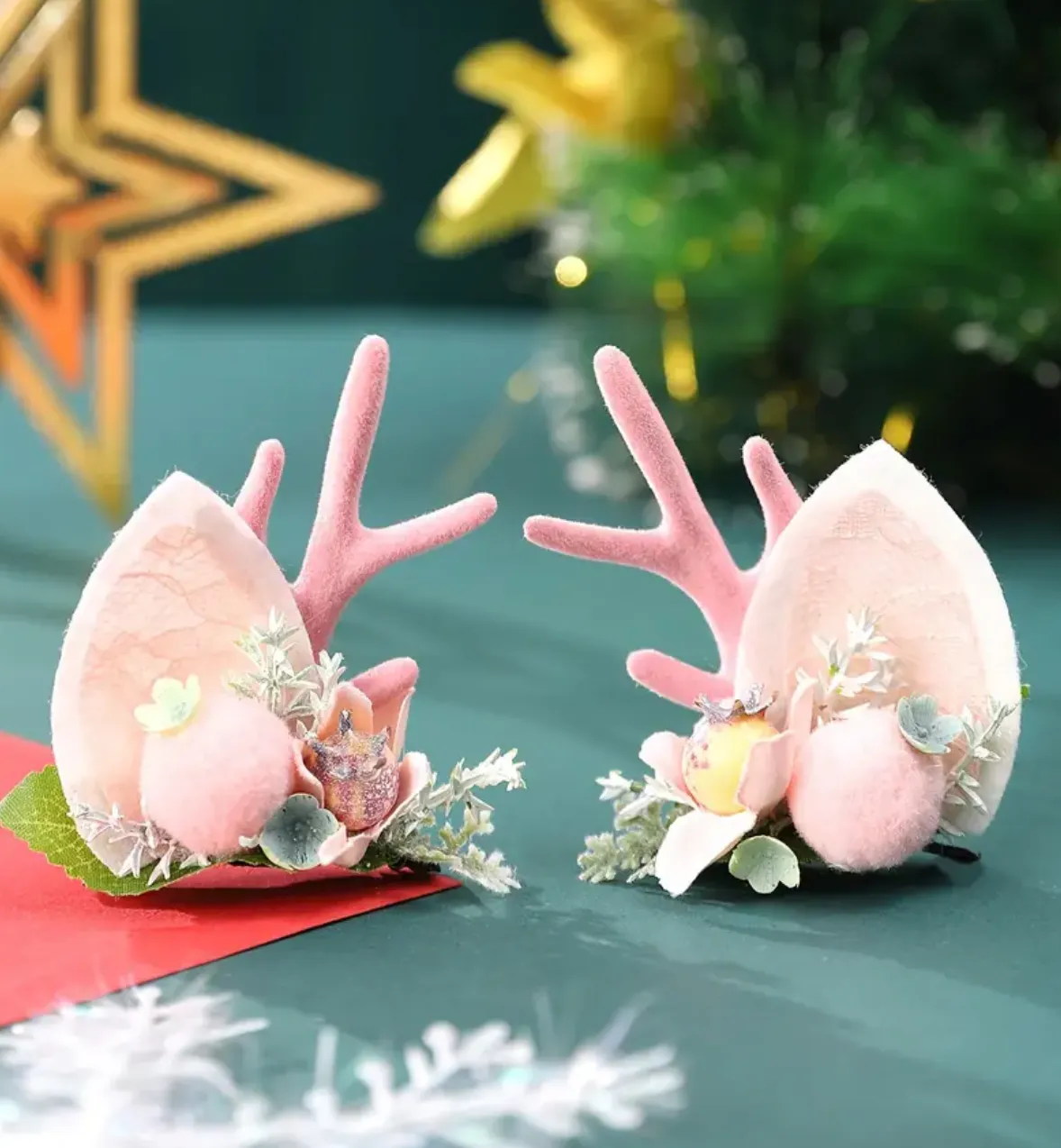 Pink Christmas Plush Reindeer Ears