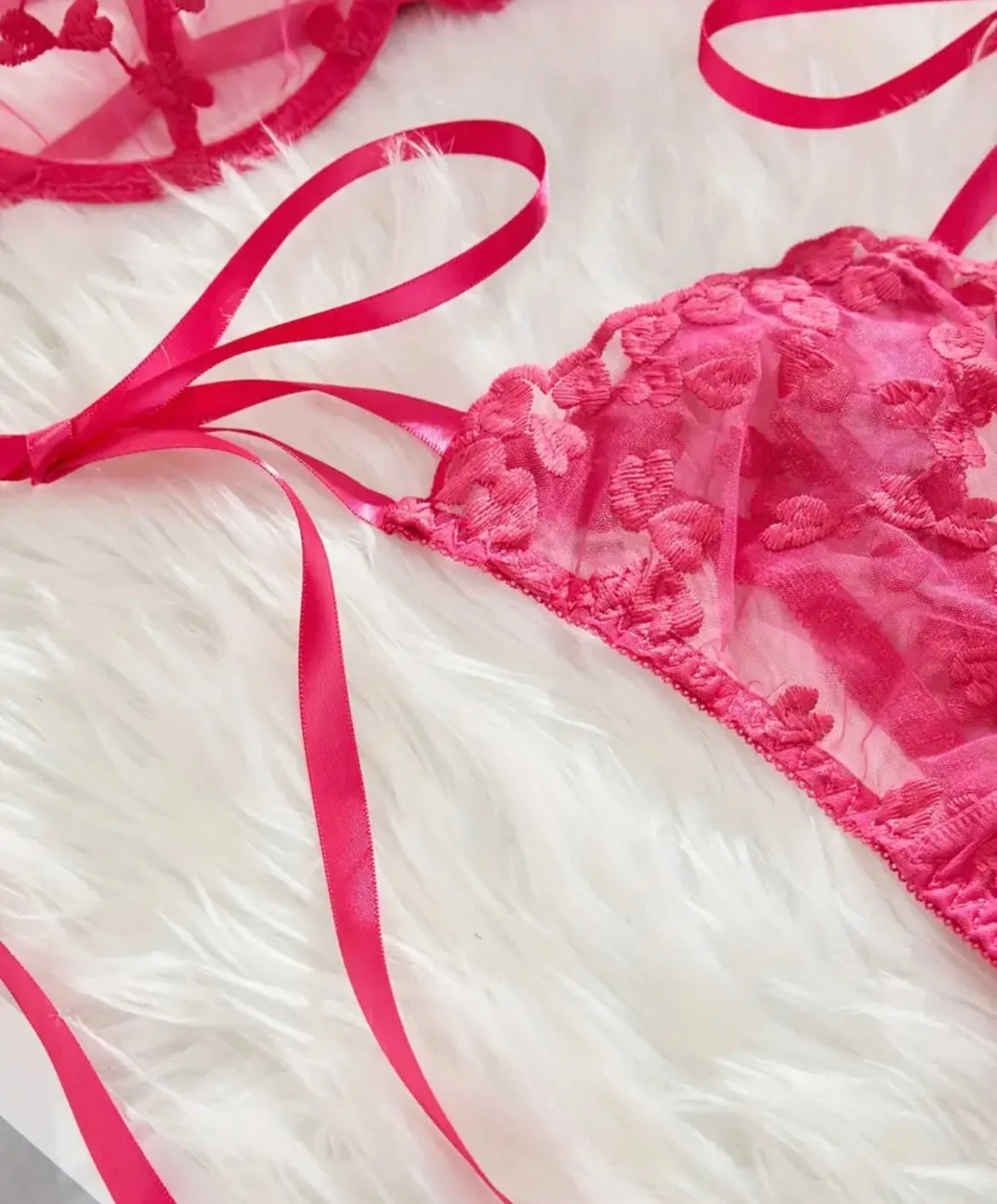 Pink Lingerie Heart Bow Strap Set
