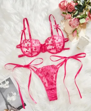 Pink Lingerie Heart Bow Strap Set