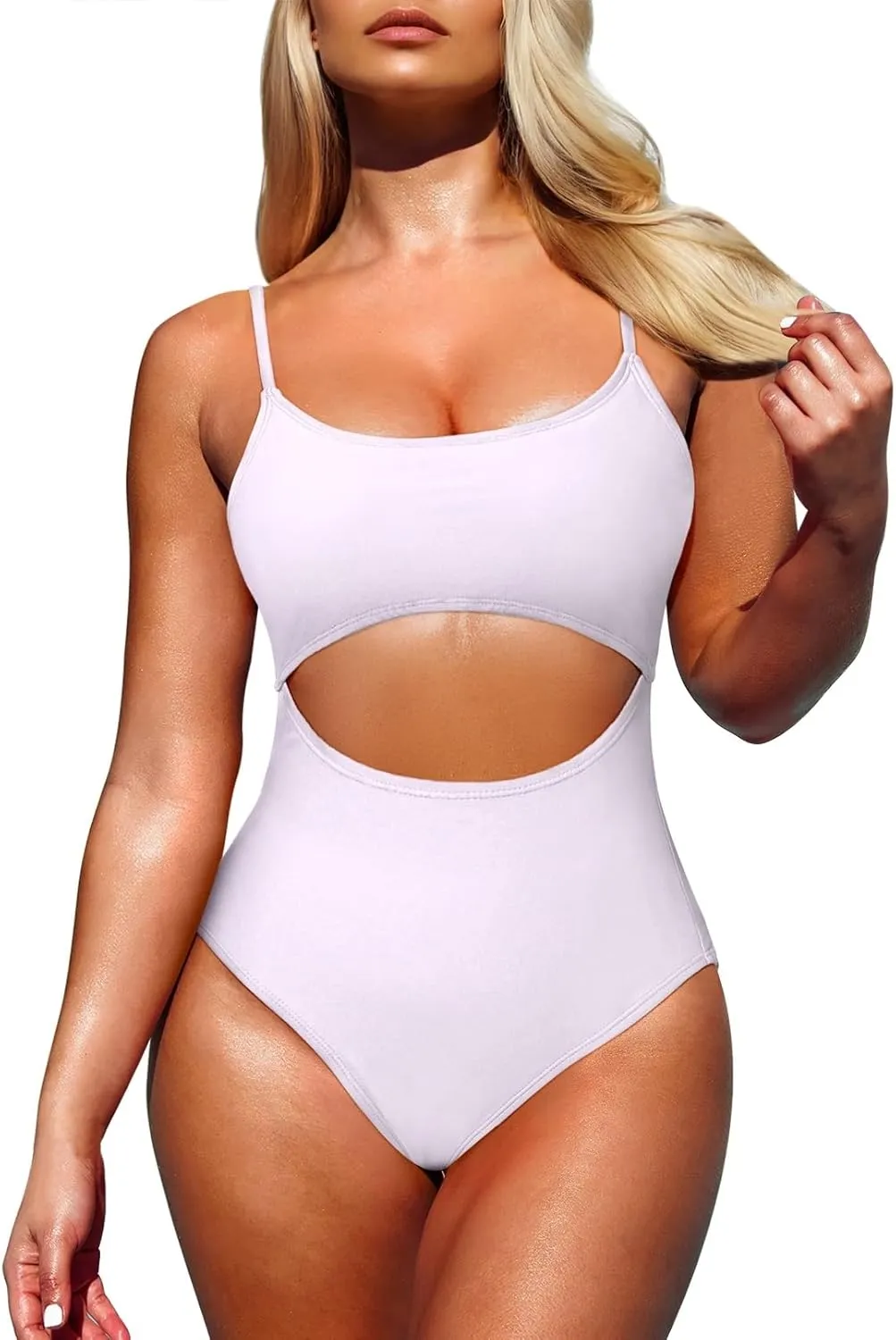 Pink Queen Women's One Piece Swimsuit Spaghetti Strap Scoop Neck Cutout High Waisted Bathing Suit Monokini