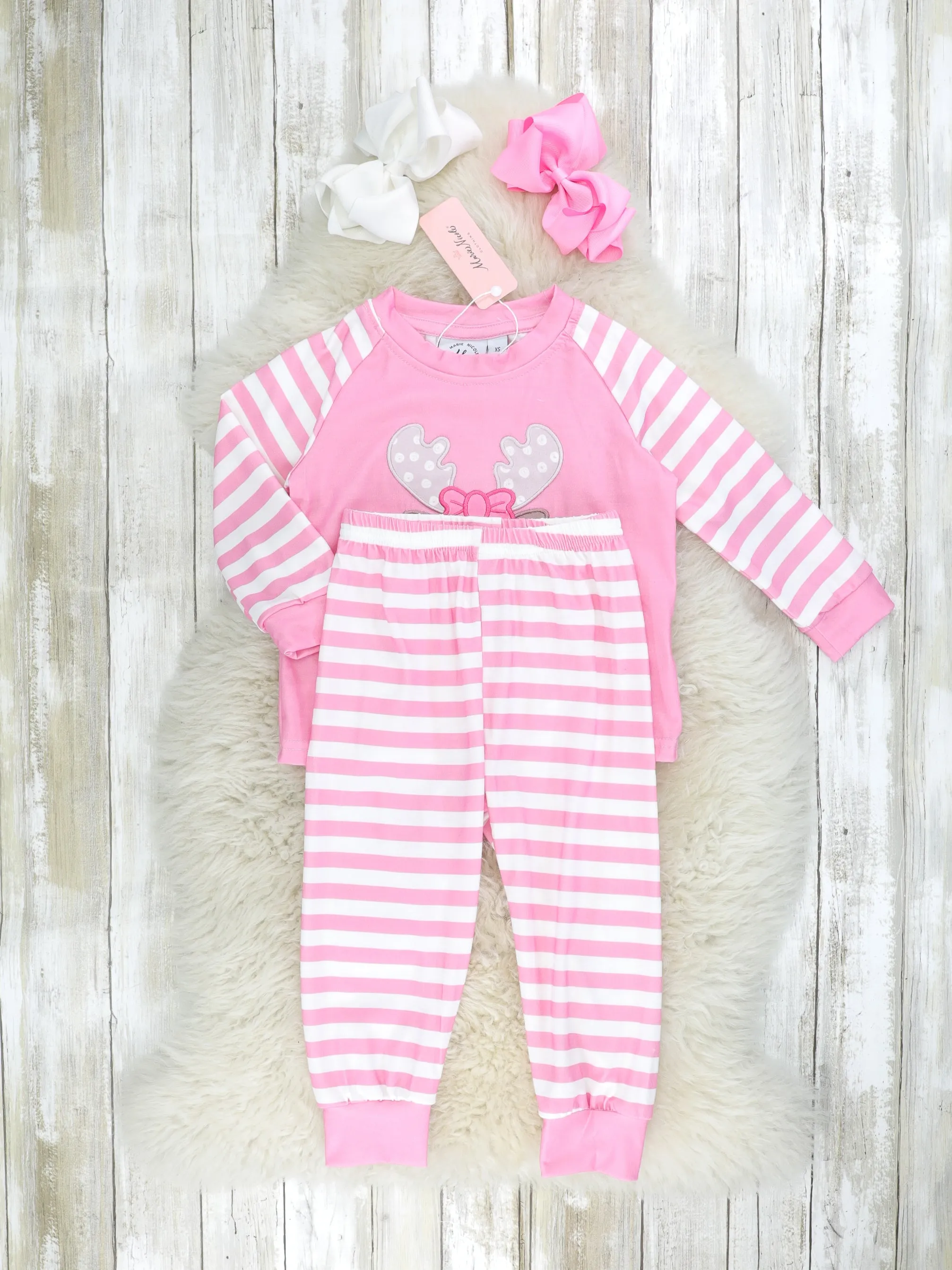Pink Striped Reindeer Pajamas