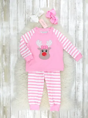 Pink Striped Reindeer Pajamas