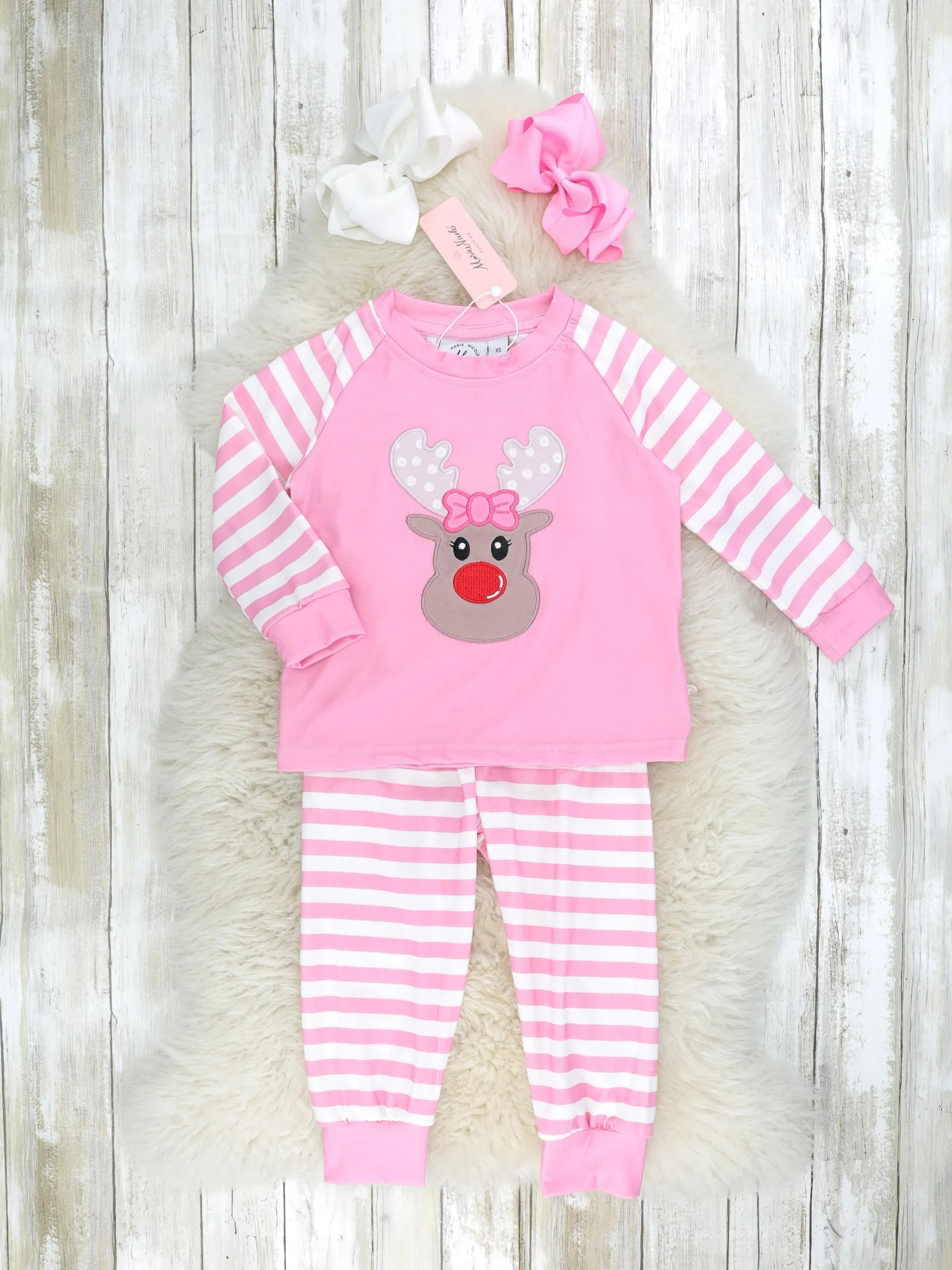 Pink Striped Reindeer Pajamas