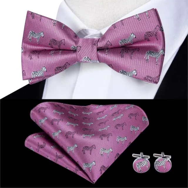 Pink with White & Gray Zebras Novelty Matching Bowtie Set (3pc)