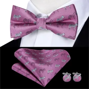 Pink with White & Gray Zebras Novelty Matching Bowtie Set (3pc)