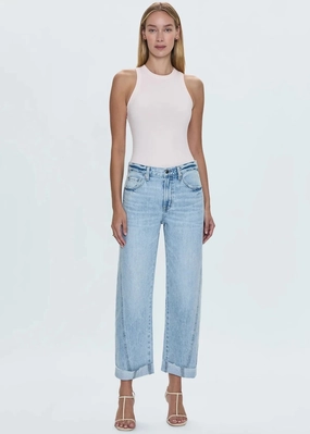 Pistola Kacey Mid Rise Cuffed Boyfriend - Berkeley Laser cut Layered Knee Panels Fit For Daily Pistola Kacey Mid Rise Cuffed Boyfriend - Berkeley