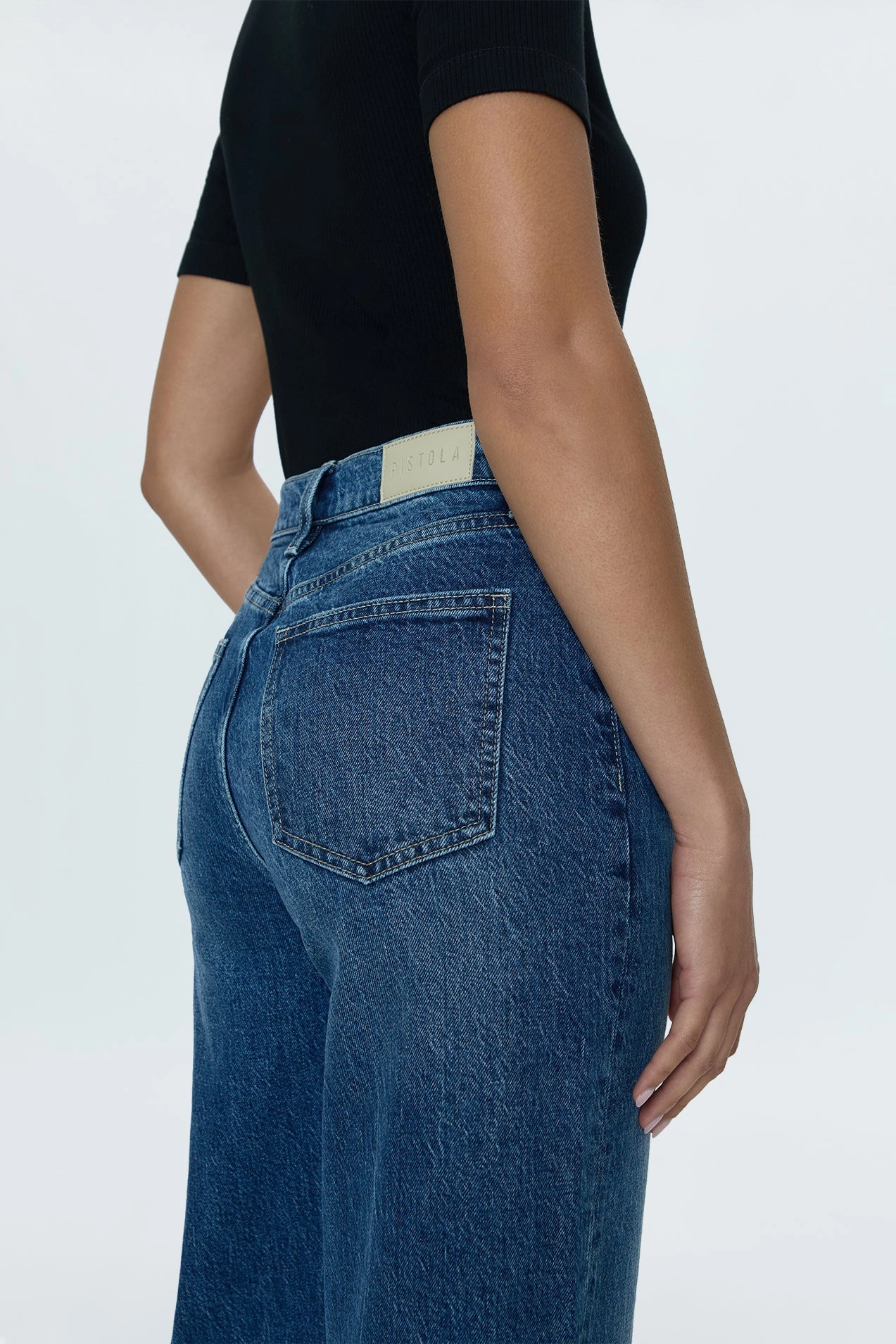 Evening Stroll Athlete Fit Low Impact Processing Pistola Lana High Rise Ultra Wide Leg Crop Jean - Palladium