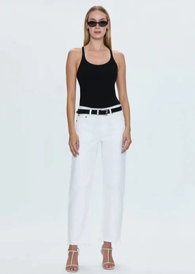 Pistola Lexi Mid Rise Bowed Jean Luxe White Vintage relaxed shape Garment Dyed Technique Couple Look Lightweight Pistola Lexi Mid Rise Bowed Jean Luxe White Vintage