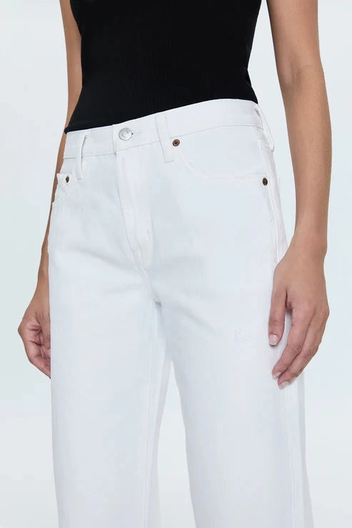 Pistola Lexi Mid Rise Bowed Jean Luxe White Vintage Chic Comfort Sleek Waistband