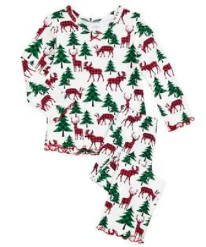Plaid deer ruffle top and pant pj