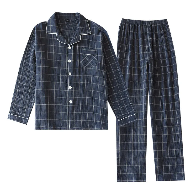 Plaid Long-Sleeved Cotton Pajamas