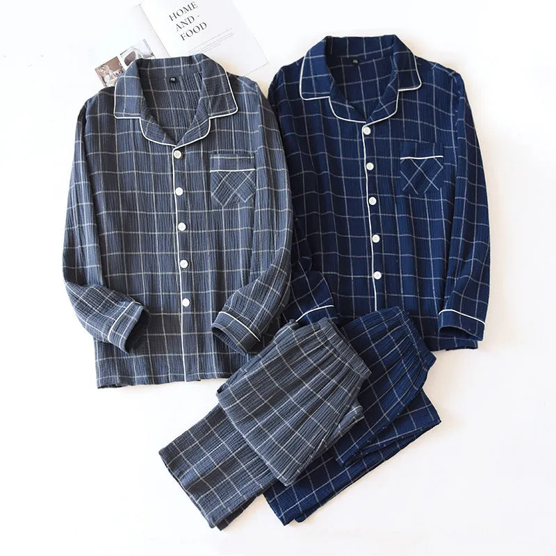 Plaid Long-Sleeved Cotton Pajamas