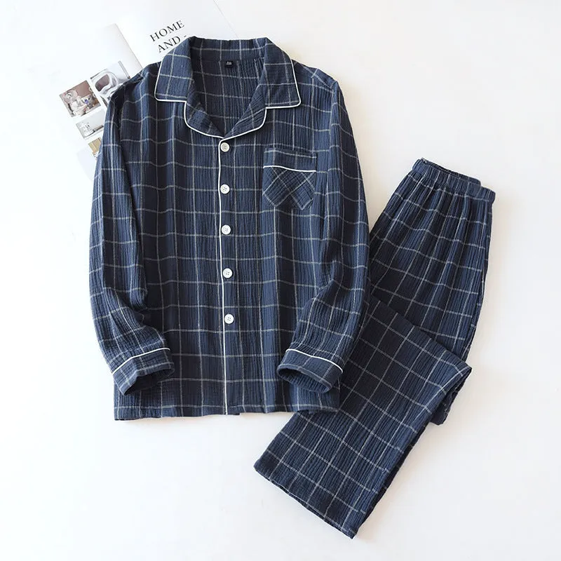 Plaid Long-Sleeved Cotton Pajamas