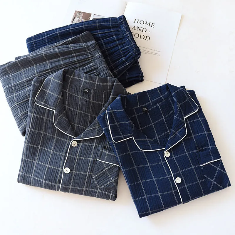 Plaid Long-Sleeved Cotton Pajamas