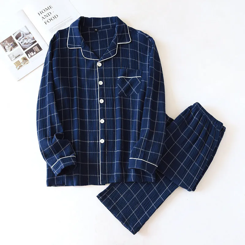 Plaid Long-Sleeved Cotton Pajamas