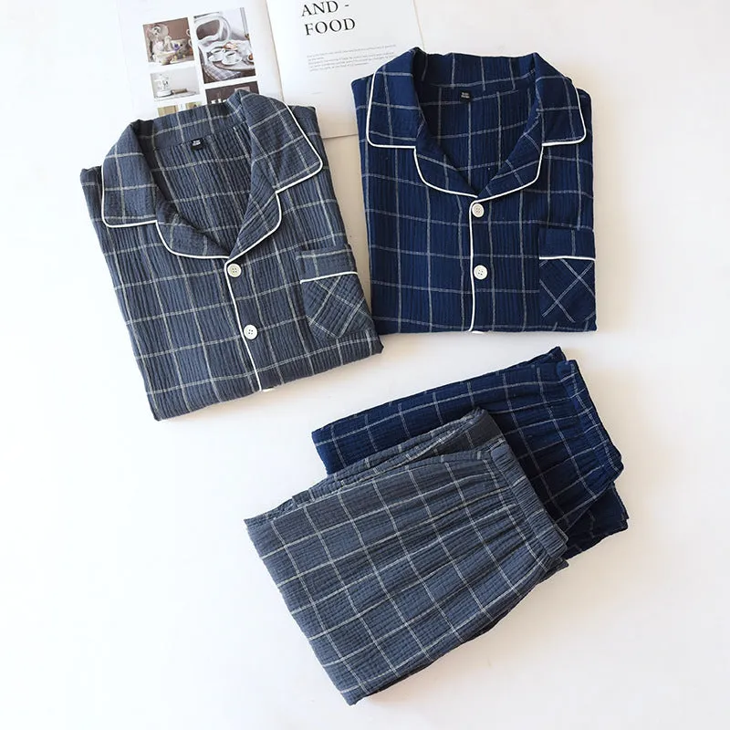 Plaid Long-Sleeved Cotton Pajamas