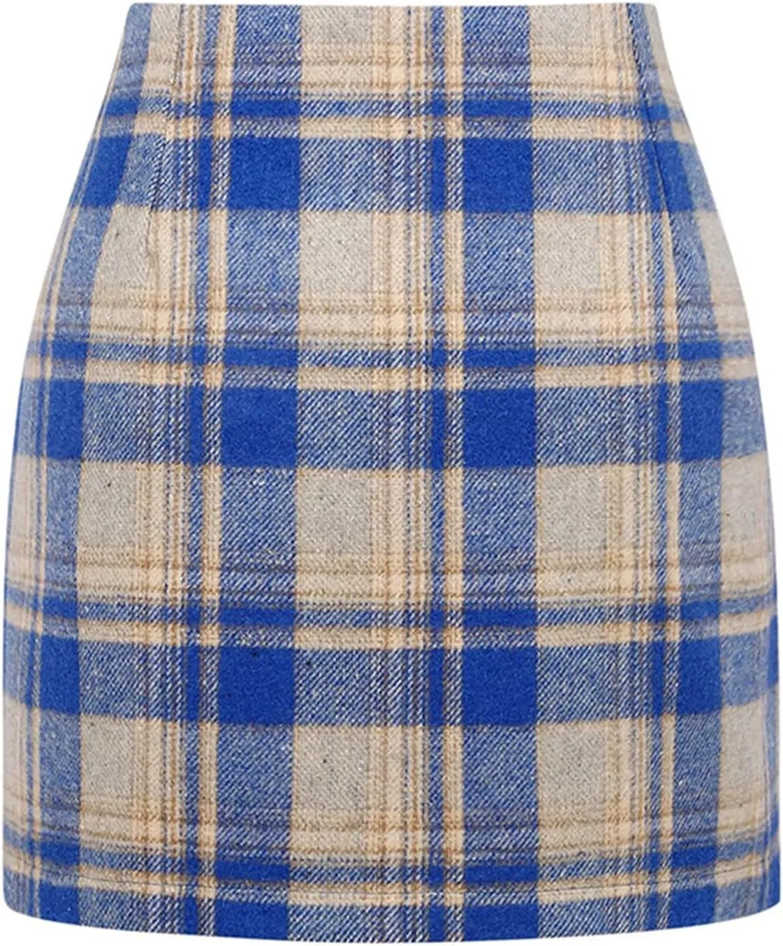 Plaid Skirts for Women Trendy Mini Skirt High Waisted Bodycon Pencil Wool Skirts A Lined Short Skirts Womens Fashion Flannel Skirts Cruise Essentials Outfits(C Blue,L)