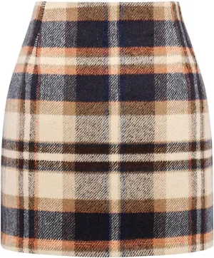Plaid Skirts for Women Trendy Mini Skirt High Waisted Bodycon Pencil Wool Skirts A Lined Short Skirts Womens Fashion Flannel Skirts Cruise Essentials Outfits(C Light Brown,L)