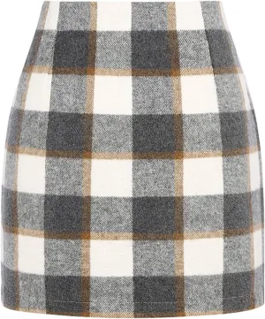 Plaid Skirts for Women Trendy Mini Skirt High Waisted Bodycon Pencil Wool Skirts A Lined Short Skirts Womens Fashion Flannel Skirts Cruise Essentials Outfits(C Light Gray,L)