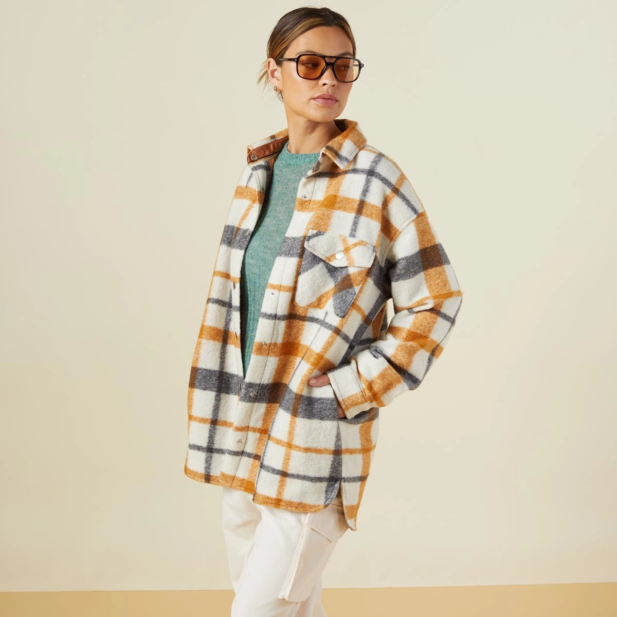 MeshLining Plaid Shacket