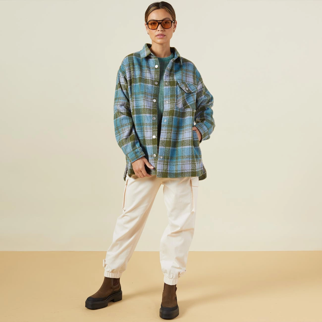 Quick Release Fastener Plaid Shacket