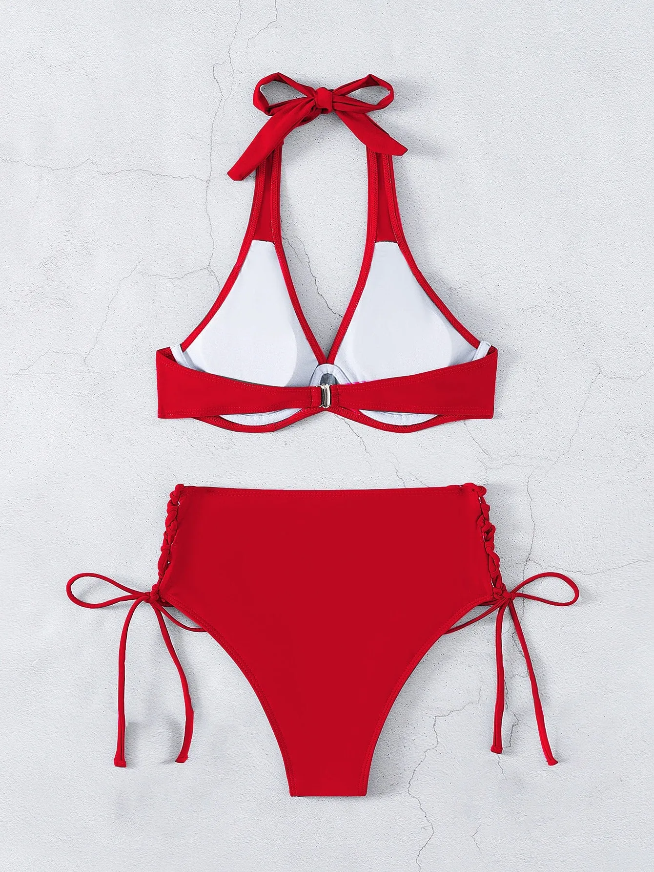 Plain Halter Push Up High Waisted Bikini Swimsuit