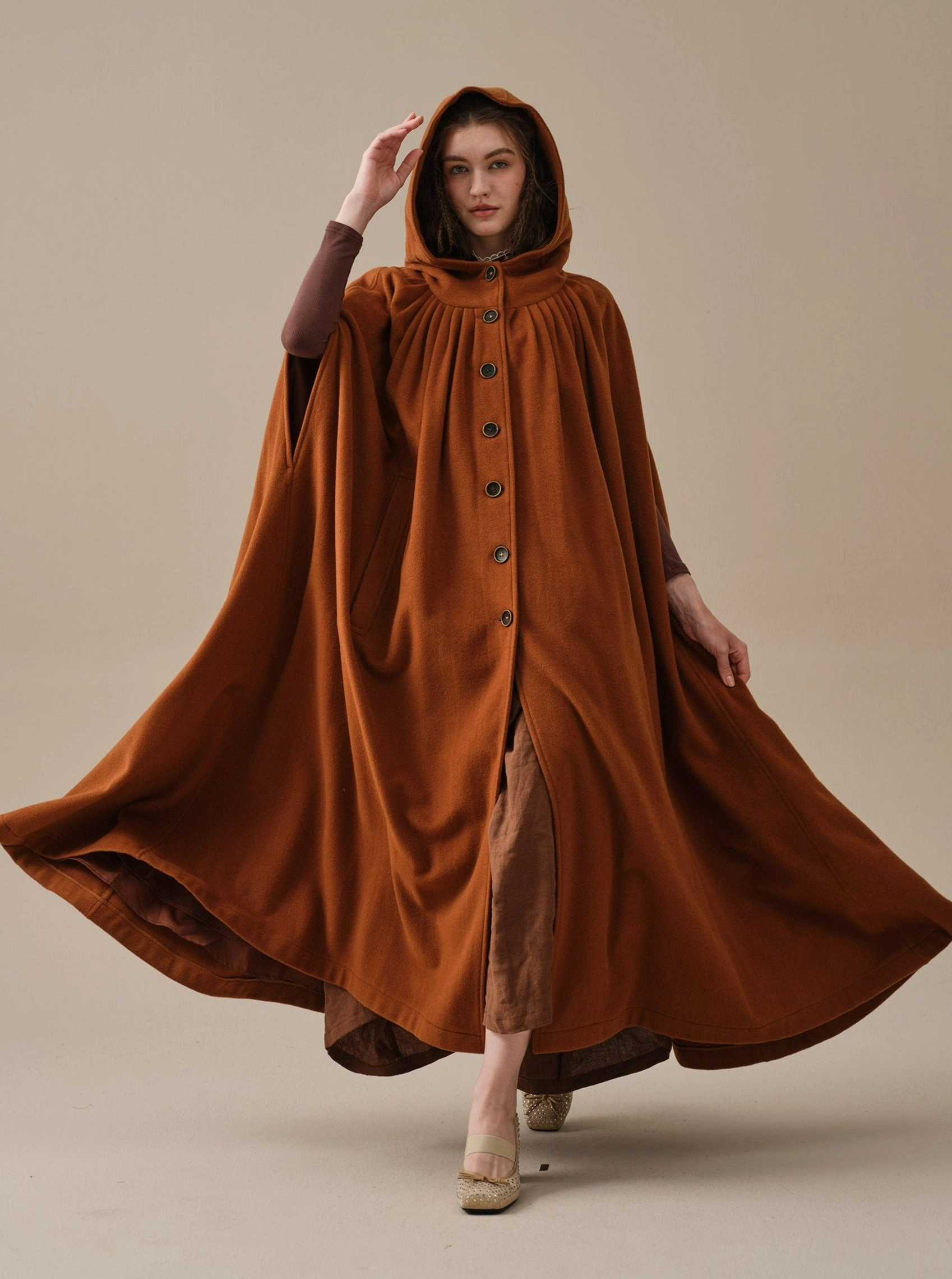 Nature Inspired ARIEL 14 | HOODED WOOL CLOAK COAT