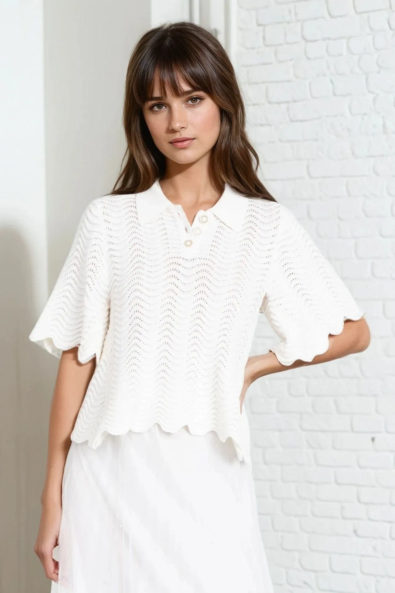 Peter Pan Sweater - Ivory Knit Modern Waist Design Casual event outfit