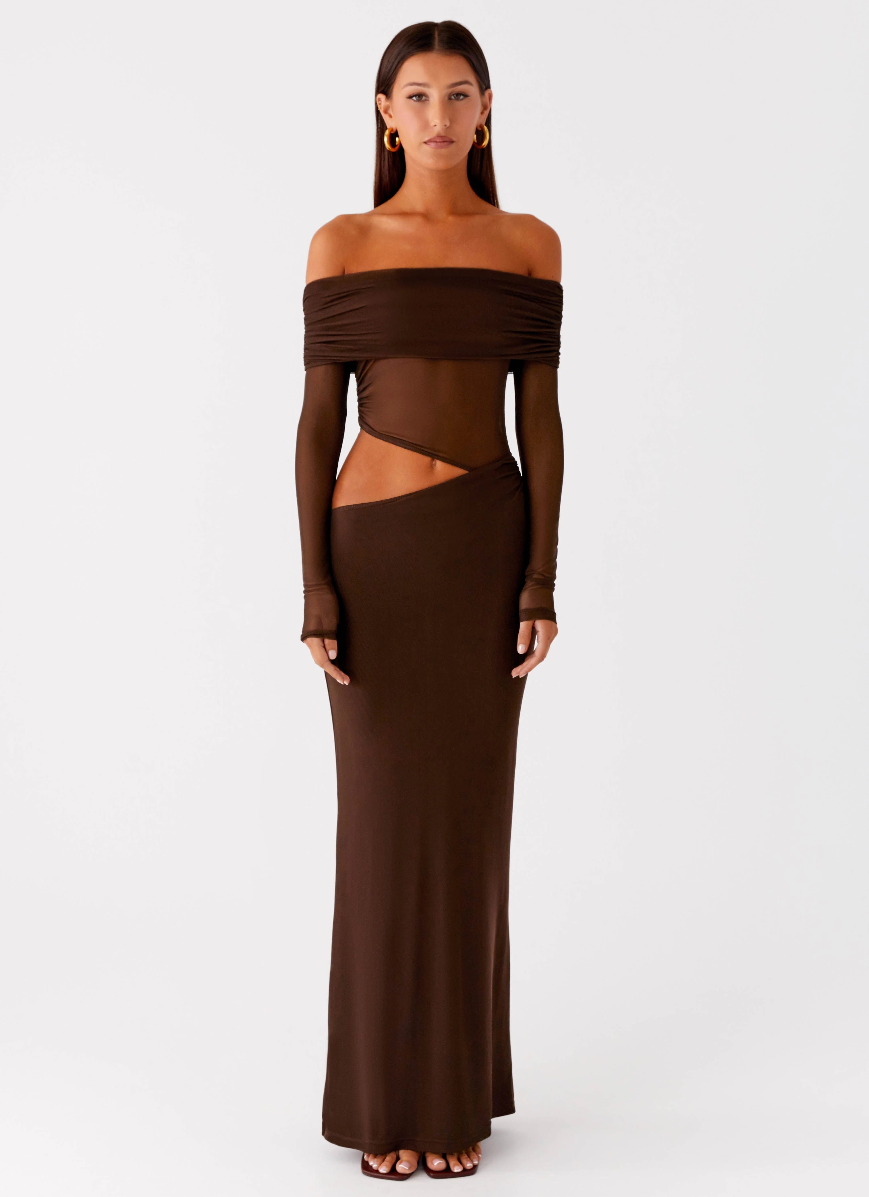Weighted Hem Sequined Finish Playful Mood Emery Maxi Dress - Chocolate