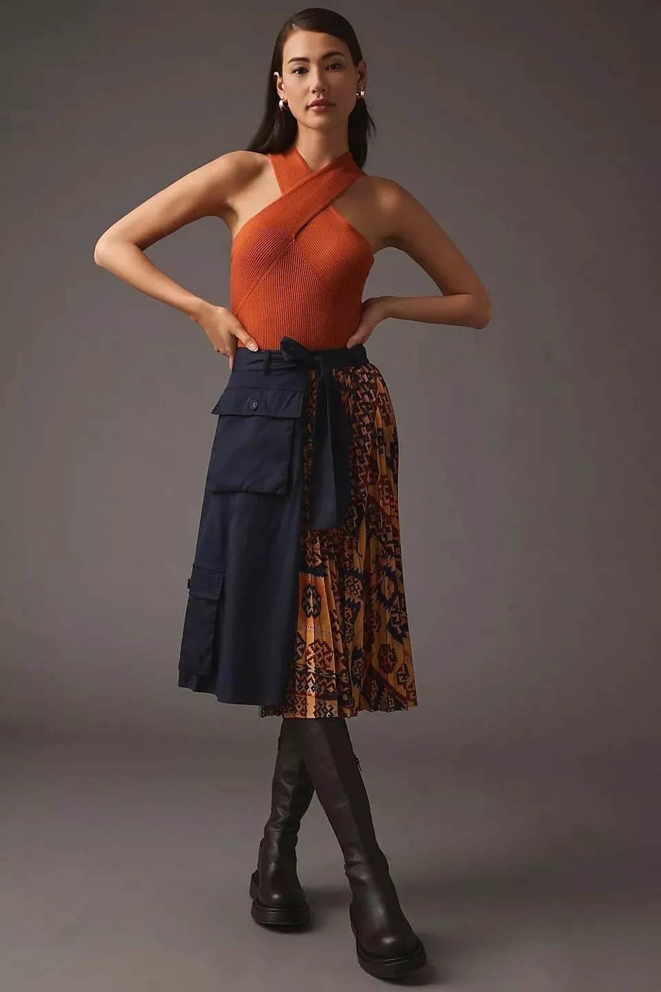 Easy Combo Pleated Cargo Midi Skirt