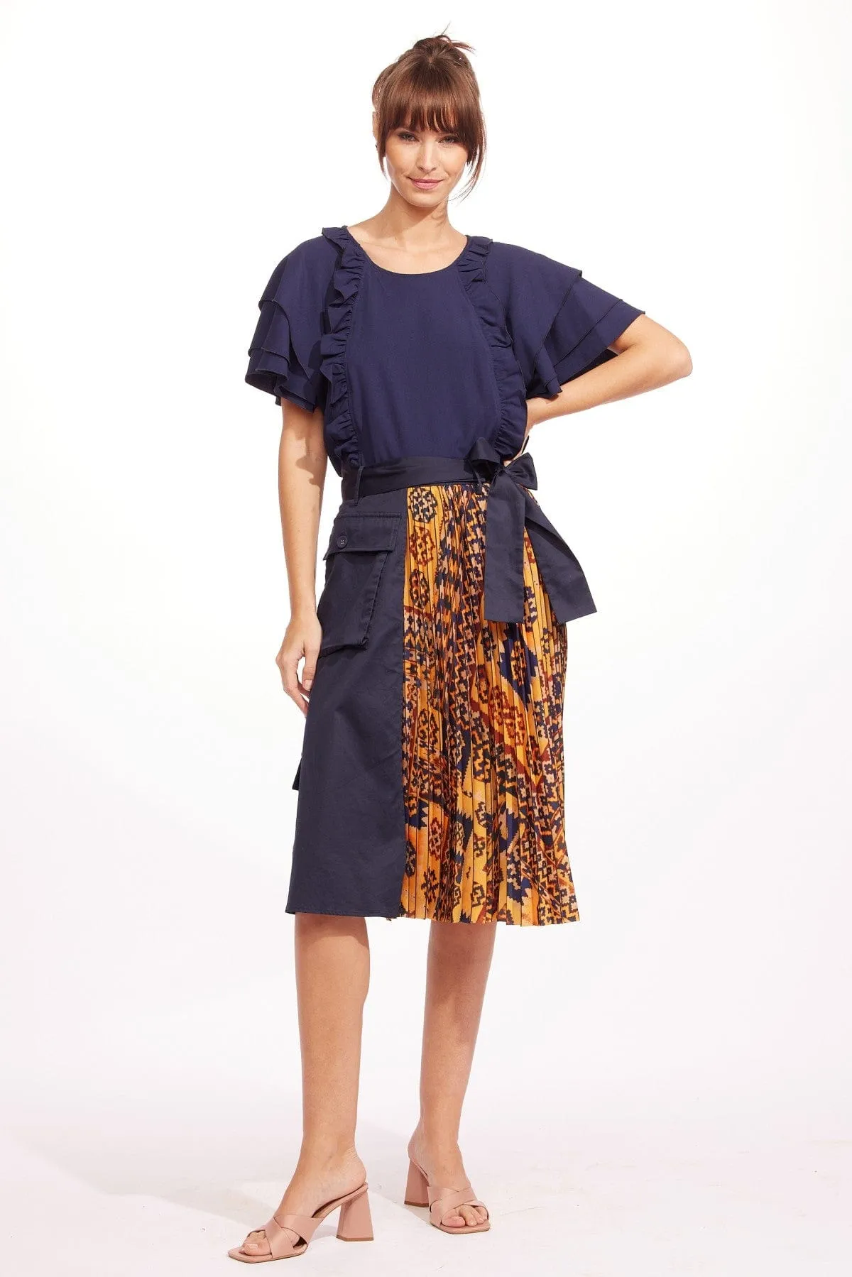 Pleated Cargo Midi Skirt Wrap style
