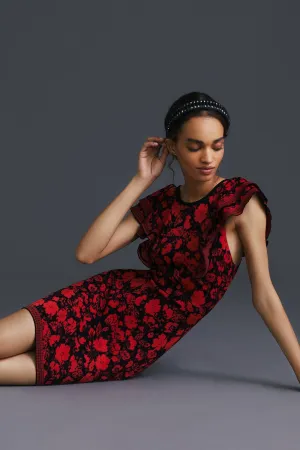 Pleated Look Ruffled Mini Sweater Dress Feminine Movement Ruffled Mini Sweater Dress
