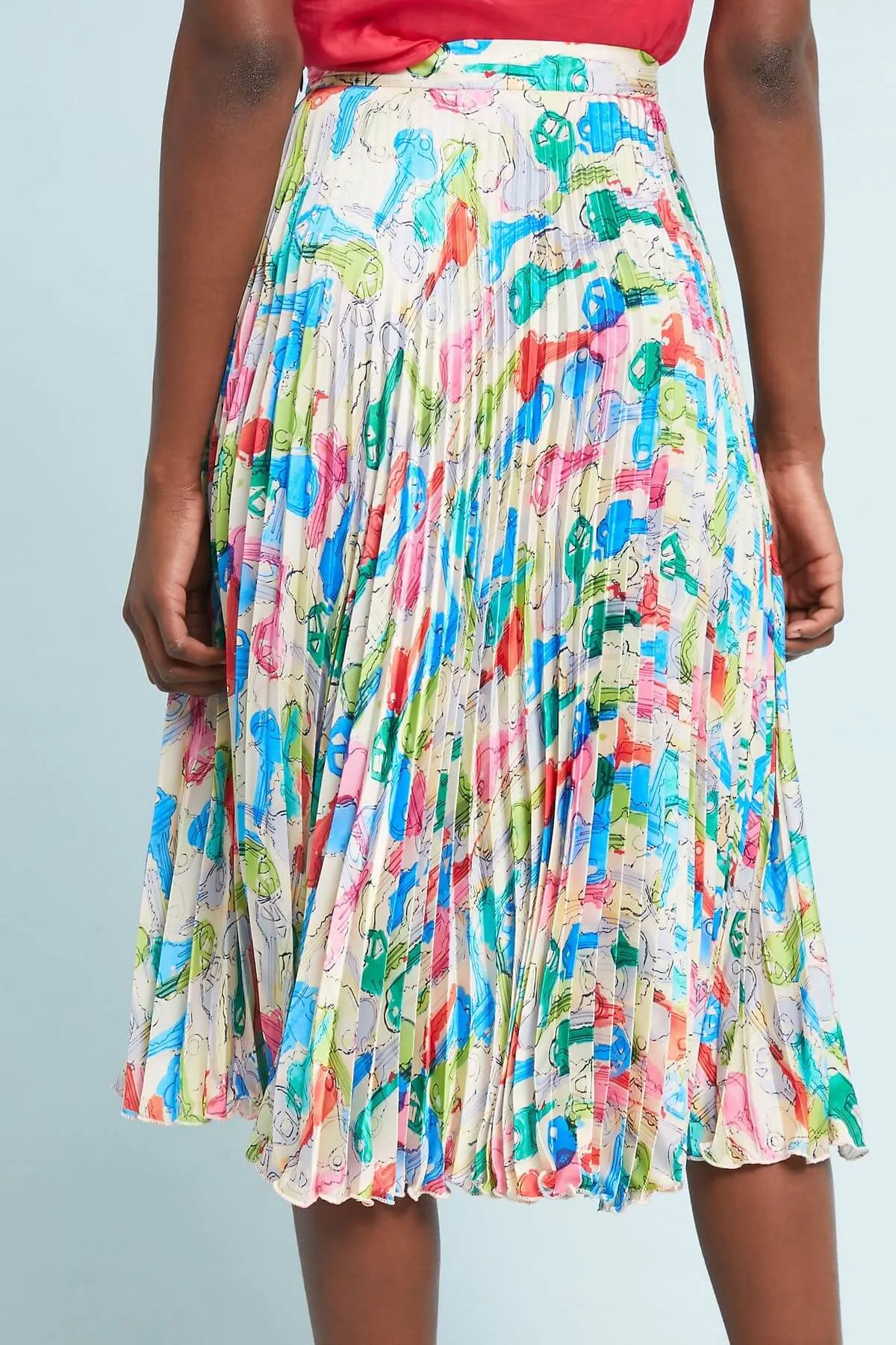 Tropical theme Smooth Motion Pleated Midi Skirt