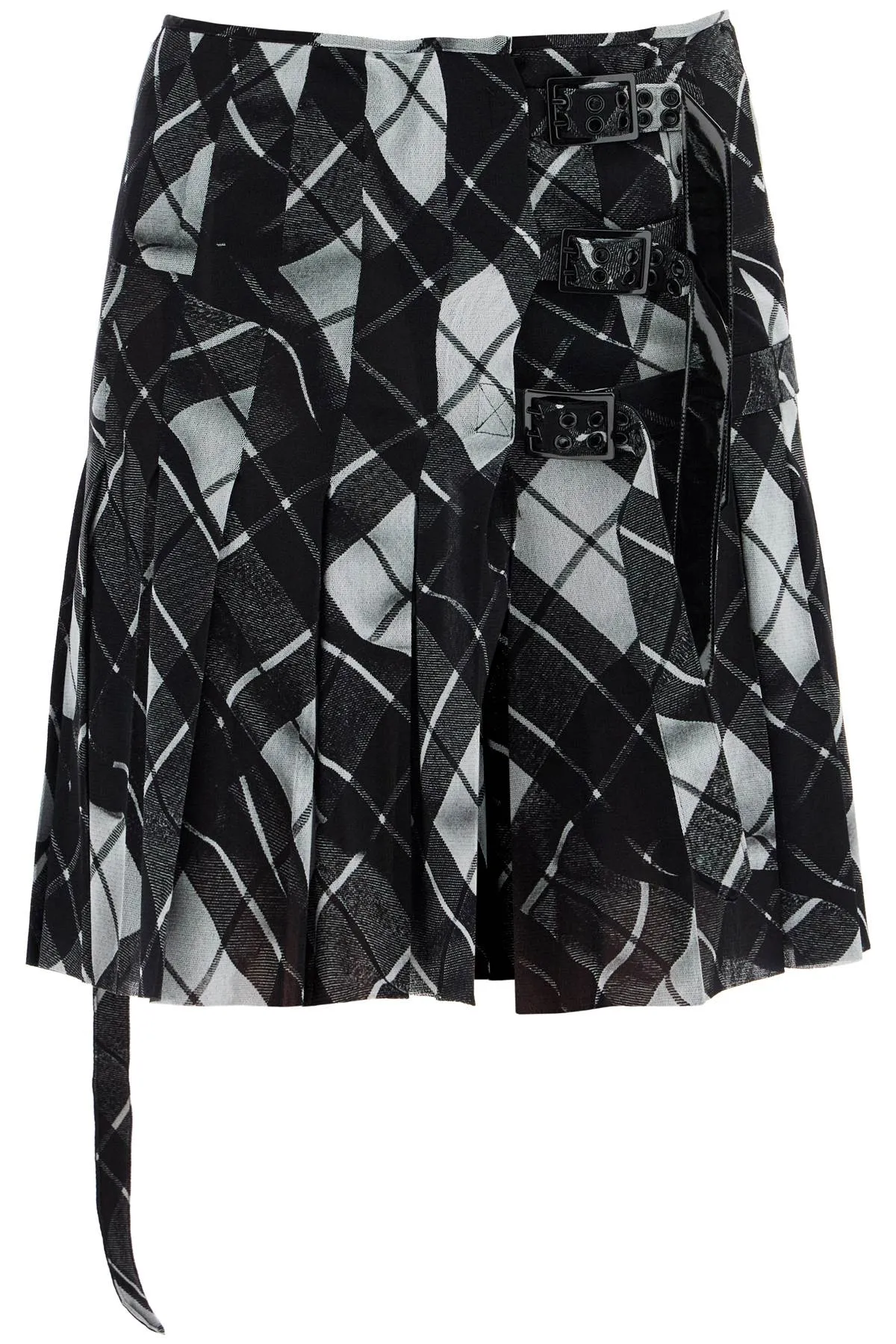pleated tartan tulle JU137 T573 BLACK/GREY/WHITE
