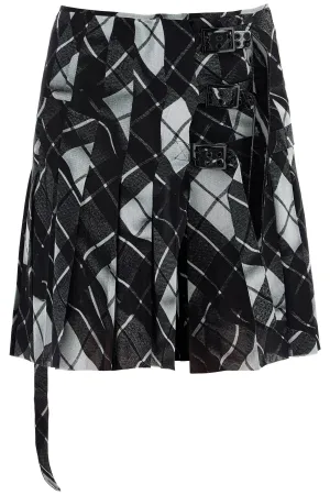pleated tartan tulle JU137 T573 BLACK/GREY/WHITE