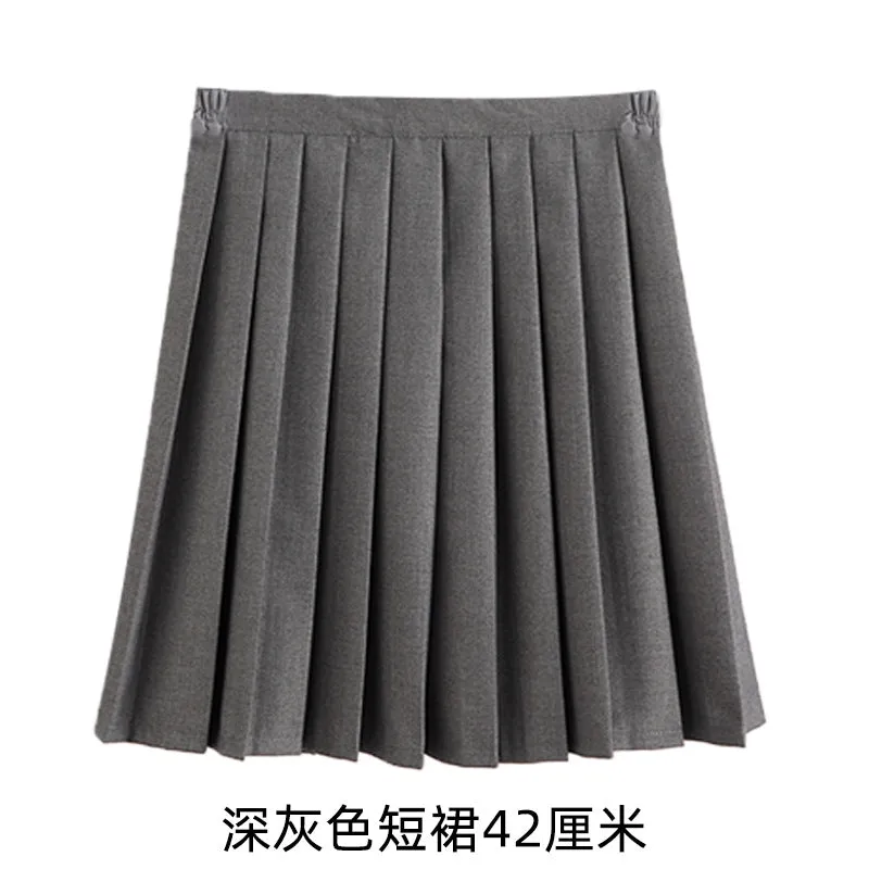 Pleated Women Summer Black Skirt Uniform Solid Colored Japanese Plus Size A-Line Skirt