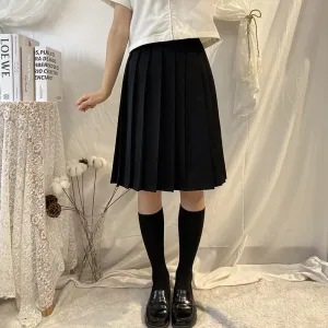 Pleated Women Summer Black Skirt Uniform Solid Colored Japanese Plus Size A-Line Skirt